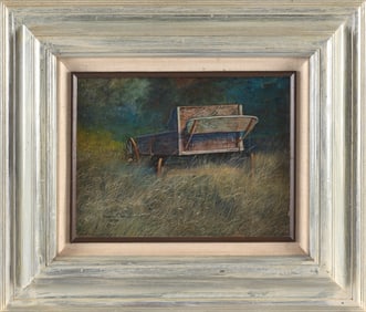 JOSEPH ORR (Missouri/Japan, 1949-), Wagon in a field., Acrylic on masonite, 9" x 12". Framed 17" x
