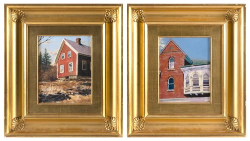 TERRY LA MAR (Maine, Contemporary), Two architectural views, On board, 9.5" x 7.5". Framed 19" x