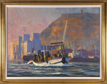 PETER WARREN ROGERS (Massachusetts, 1944-), "Port of Barcelona"., Oil on canvas, 36" x 48". Framed