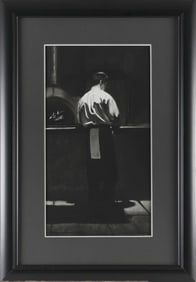 MARY FELTON (America, Contemporary), The waiter., Charcoal on paper, 20" x 11". Framed 30" x 20".