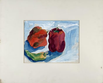 RICHARD GIGLIO (America, 20th Century), Study of peppers., Watercolor, gouache and pencil on graph