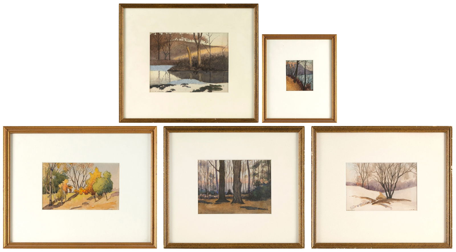 JOSEPH HARRY WHEATER (Massachusetts, 1885-1959), Five landscapes:, Watercolors on paper, largest (1 of 5)