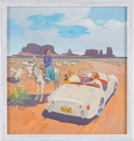 FRANK FOLLMER (California, 1913-2000), Tourists in the Southwest., Gouache on paper, 11.5" x 10.5".