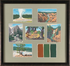 FRANK FOLLMER (California, 1913-2000), Seven small works housed together in a common frame.,