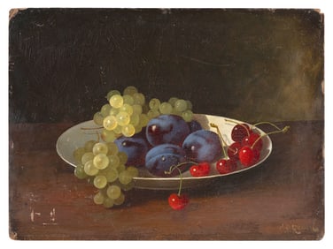 CARDUCIUS PLANTAGENET REAM (Illinois, 1837-1917), Still life with fruit., Oil on cardboard, 10" x