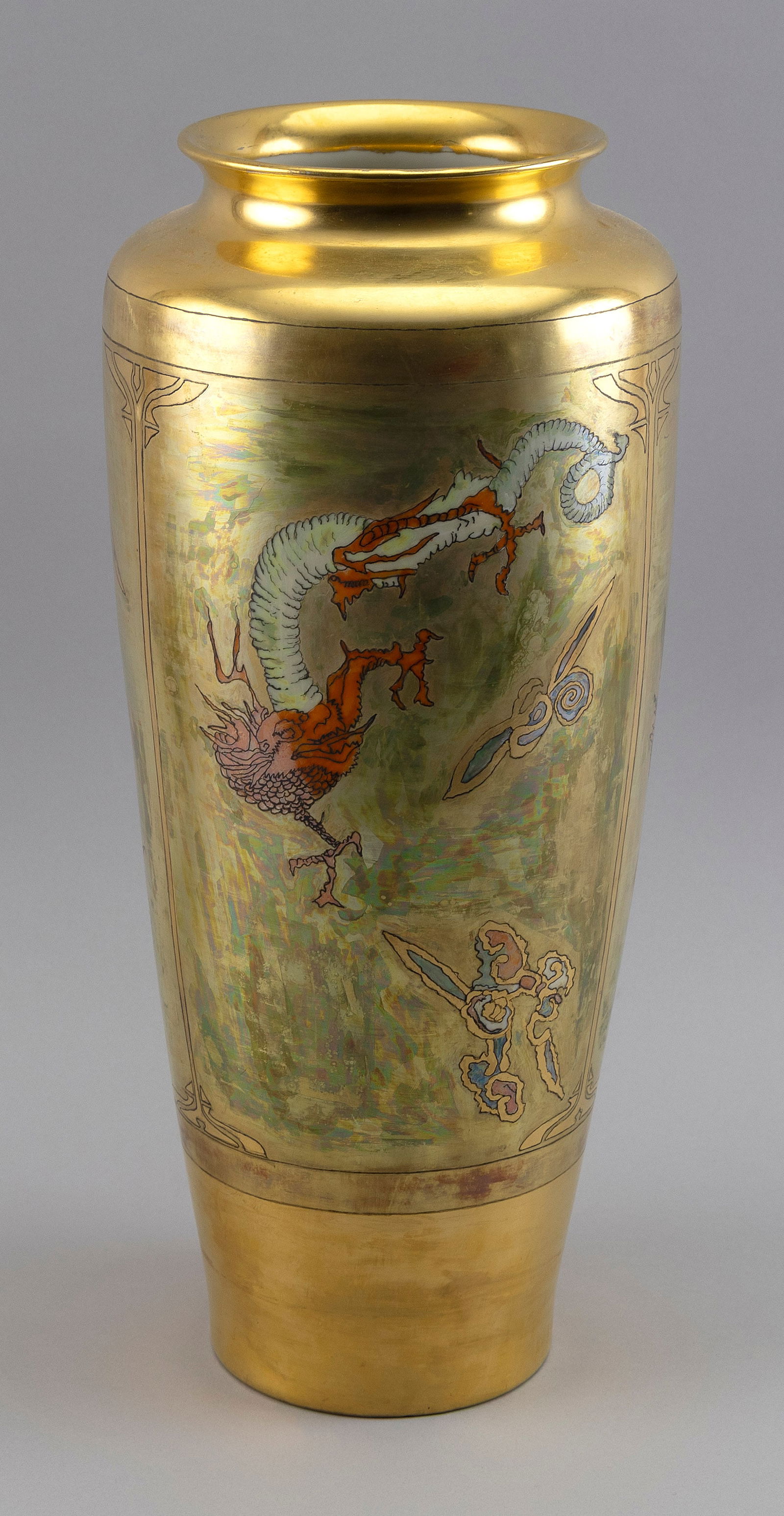 LIMOGES JAPONAISE-STYLE PORCELAIN VASE France, Early 20th Century Height 18". (1 of 5)