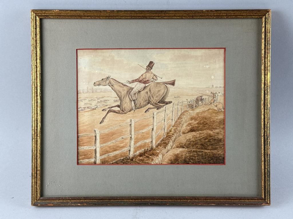 AFTER HENRY THOMAS ALKEN (United Kingdom, 18th/19th Century), After "Going to Cover", 1818.,: AFTER HENRY THOMAS ALKENUnited Kingdom, 18th/19th CenturyAfter "Going to Cover", 1818. Signed illegibly lower right.Watercolor on paper, 9" x 10.5". Framed 14" x 17".