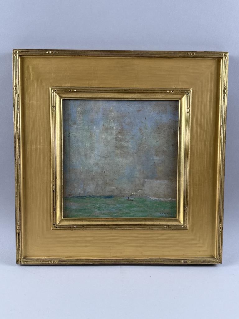 FREDERICK R. WAGNER (Pennsylvania, 1864-1940), "Near The Inlet"., Gouache on paper, 8.5" x 8.5".: FREDERICK R. WAGNERPennsylvania, 1864-1940"Near The Inlet". Signed lower right "F. Wagner". Titled verso.Gouache on paper, 8.5" x 8.5". Framed 15.5" x 15".