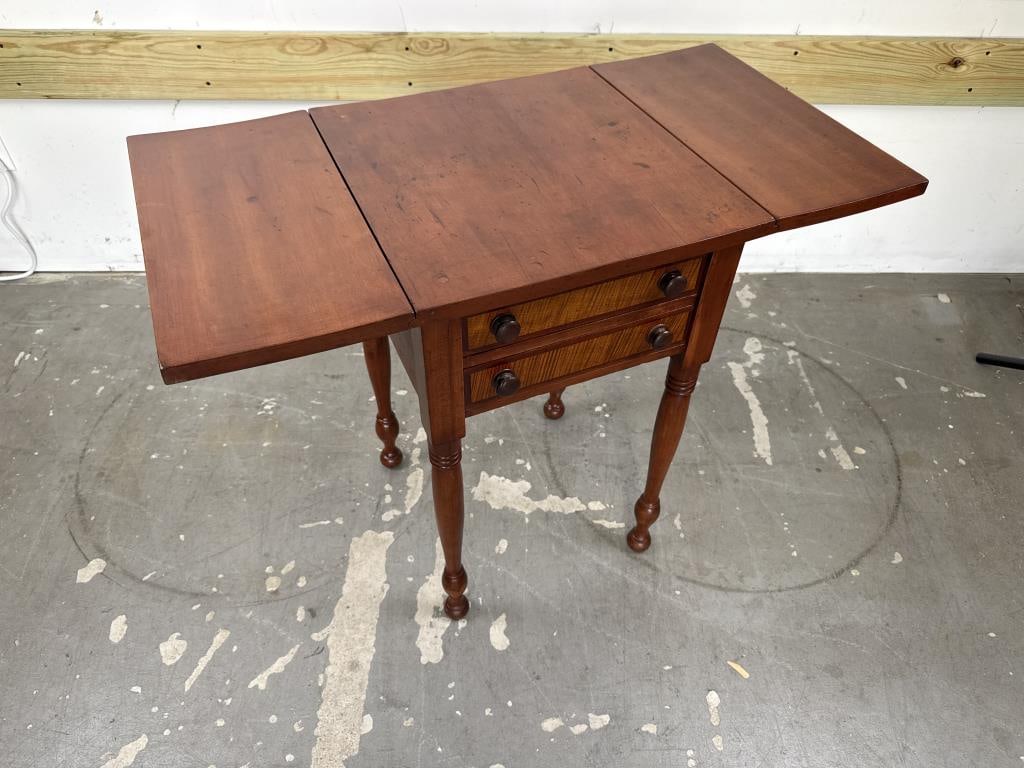 SHERATON MAPLE AND TIGER MAPLE DROP-LEAF STAND 19th Century Height 28.5". Width 16.75" plus two 9" (1 of 4)
