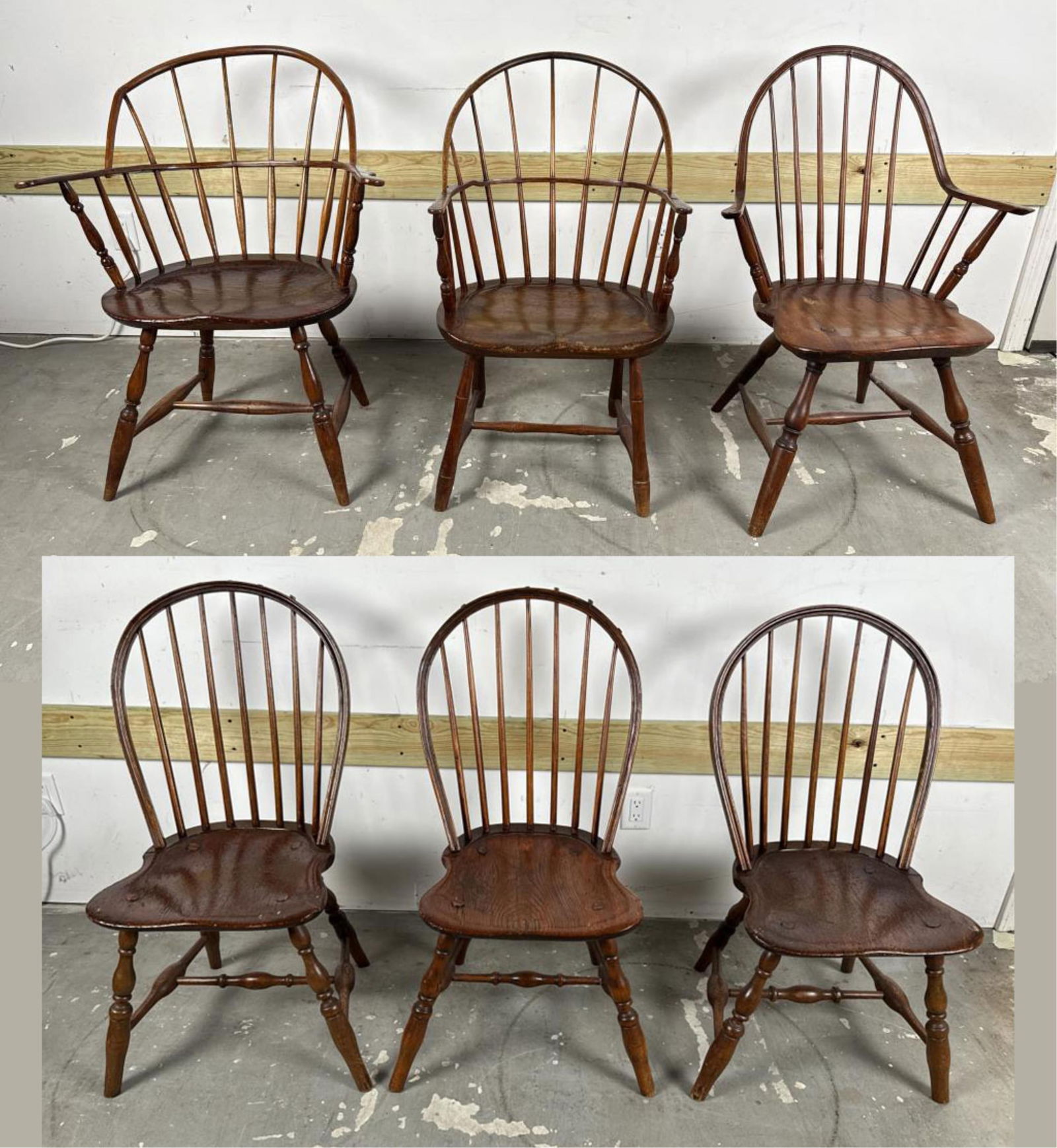 ASSEMBLED SET OF SIX C. DODGE FURNITURE COMPANY HOOP-BACK WINDSOR CHAIRS Manchester, Massachusetts, (1 of 6)