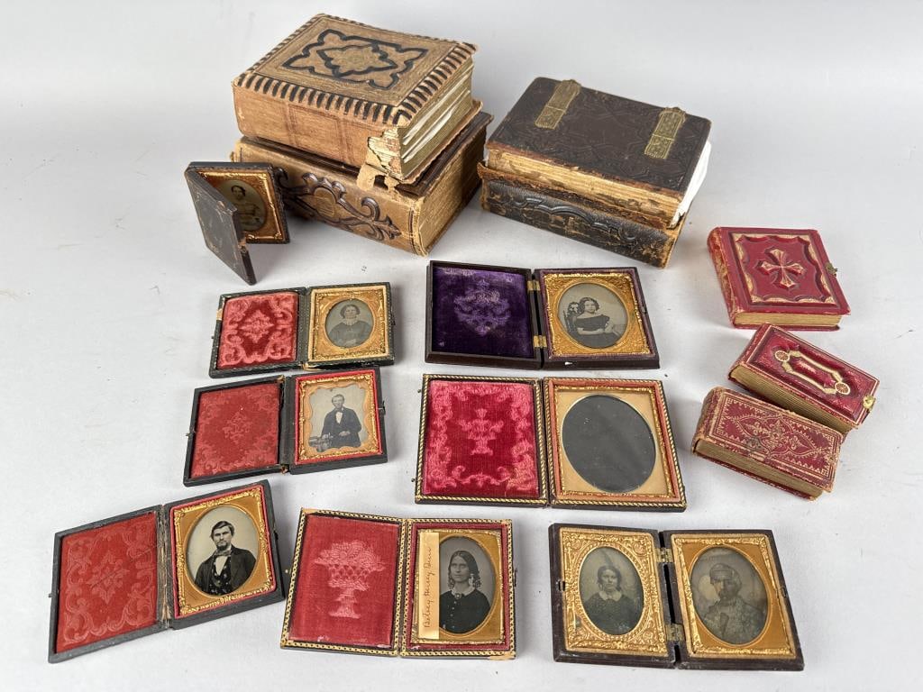 GROUP OF EARLY PORTRAIT PHOTOGRAPHY Mid-to Late 19th Century Albums to 6.5" x 6" x 2.75". (1 of 4)