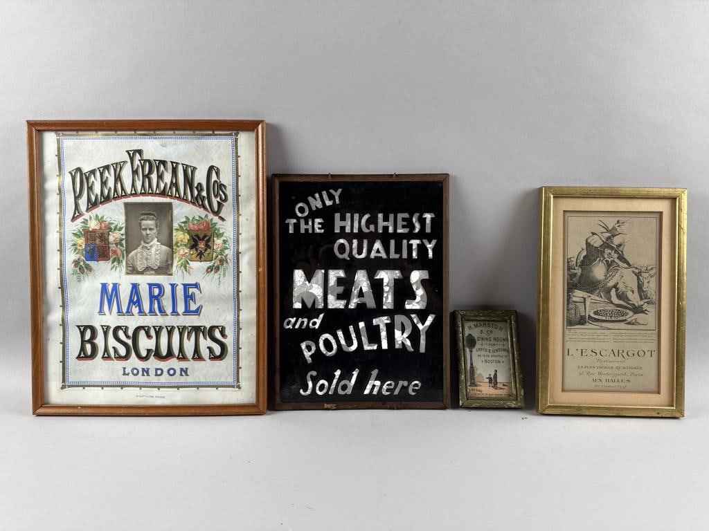 FOUR ADVERTISING PRINTS OF CULINARY INTEREST Early 20th Century Framed from 5" x 3.25" to 15" x 12". (1 of 5)