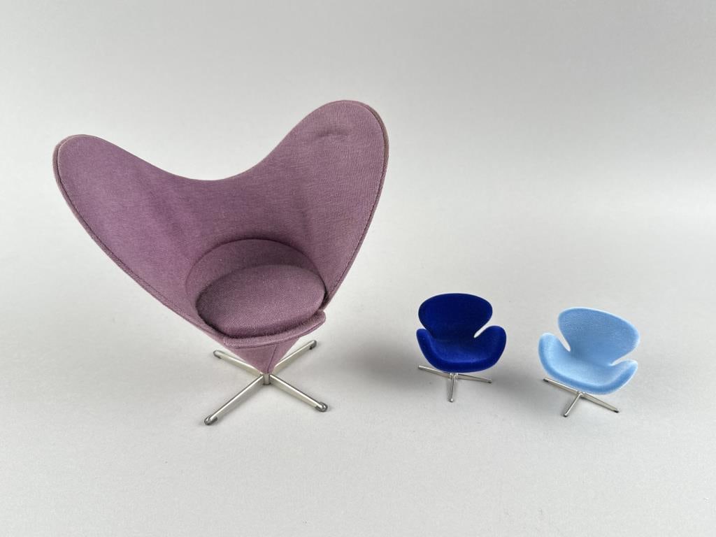 THREE MINIATURE CHAIRS BY DANISH DESIGNERS 20th Century Heights 1.75" and 6". (1 of 3)