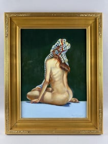 RICHARD JOSEPH MACCORMACK (Massachusetts, 1962-), "Unwrapped Nude"., Oil on panel, 18" x 24". Framed