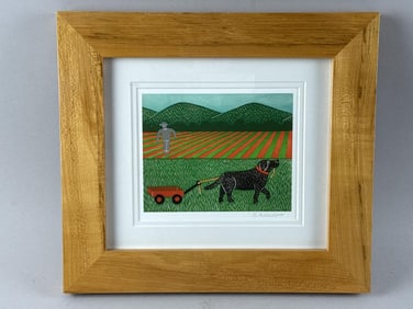 STEPHEN HUNECK (Vermont/New Hampshire, 1948-2010), "The Wagon", 2004., Lithograph, 5.5" x 7". Framed