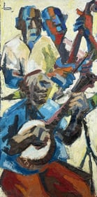 RENE BROCHARD (Canada/France, 1926-), "Banjo-Base et Cymbale #3"., Oil and metal on canvas attached