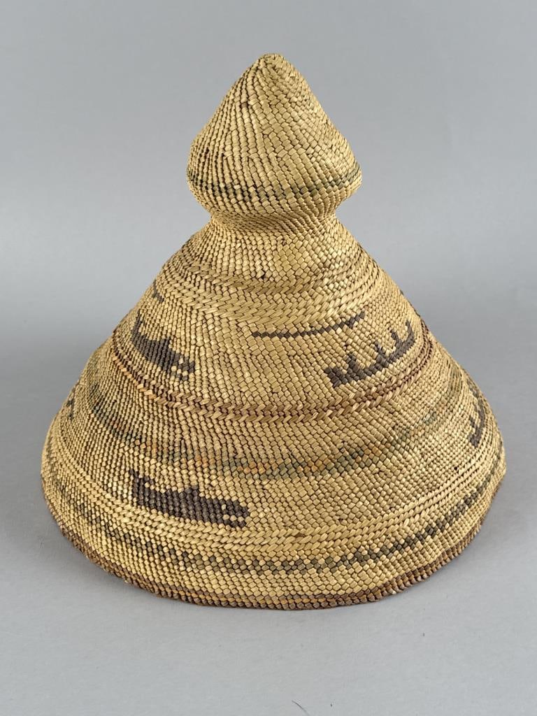 NOOTKA WOVEN SPRUCE ROOT WHALER'S HAT Northwest Coast, Circa 1920 Height 10.5". (1 of 2)