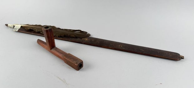 NORTHWEST COASTAL CATLINITE PIPE 19th Century Pipe length 8". Shaft length 26".