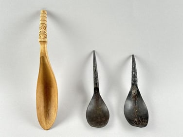 THREE NORTHWEST COASTAL CARVED SPOONS 19th/20th Century Lengths from 7" to 11".