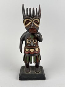 NORTHWEST COASTAL CARVED FIGURE OF A SHAMAN 19th Century Height 9.5".