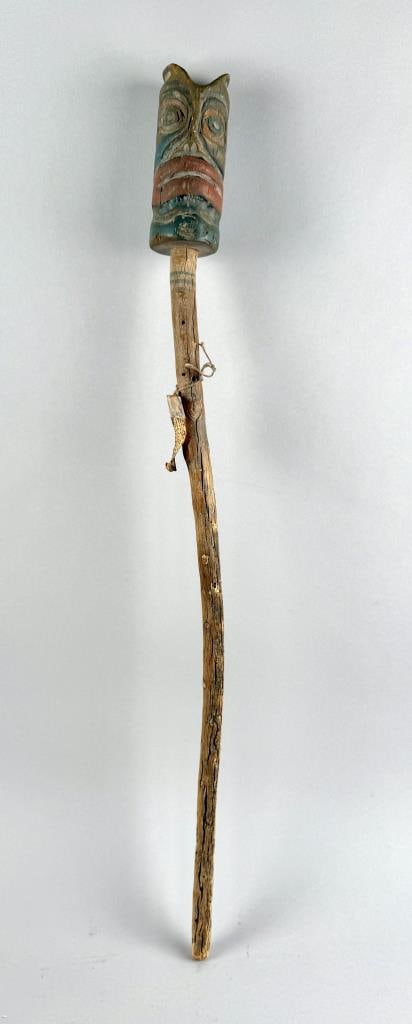 NORTHWEST COASTAL SHAMAN'S STAFF Early 20th Century Length 31". (1 of 4)