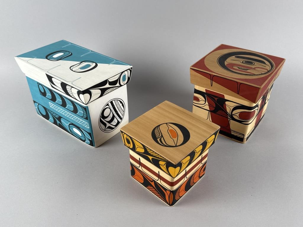 ROD SMITH (Kwakwaka'wakw Peoples, British Columbia, Canada, 1966-), Three polychrome decorated (1 of 4)