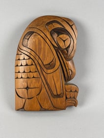 JOE CAMPBELL (Coast Salish Peoples, British Columbia, Canada, 1948-), "Raven" carved wooden plaque.,