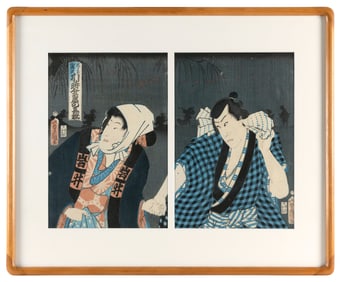 UTAGAWA KUNISADA (Japan, 1786-1864), Two actor prints: A Man and a Woman in the Moonlight.,