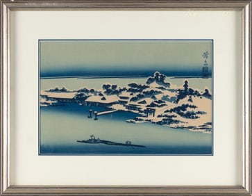 KEISAI EISEN (Japan, 1790-1848), Snow on the Sumida River., Woodblock print, oban yoko-e, 9.5" x 14"
