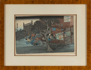 UTAGAWA HIROSHIGE (Japan, 1797-1858), Figures Listening to a Musician., Woodblock print, oban