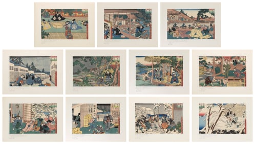 UTAGAWA KUNIYOSHI (Japan, 1798-1861), Eleven Chushingura prints (Forty-seven Ronin)., Woodblock
