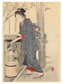 TAKEUCHI KEISHU (Japan, 1851-1942), Fresh New Year's Water., Woodblock print, 11.25" x 8.25".