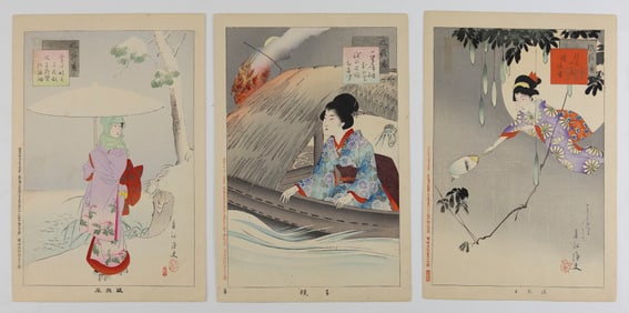MIYAGAWA SHUNTEI (Japan, 1873-1914), Three views of women from "Daily Life of the Day":, Woodblock