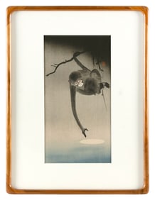 OHARA KOSON (Japan, 1877-1945), Monkey and Reflection of the Moon., Woodblock print, chuban, 13" x