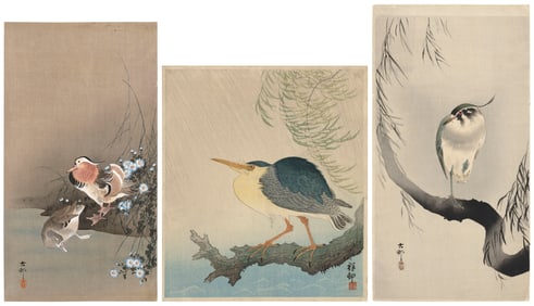 OHARA KOSON (Japan, 1877-1945), Three bird studies:, Each matted to approx. 18" x 13". Unframed.