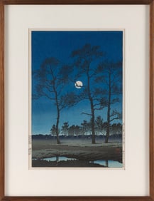 KAWASE HASUI (Japan, 1883-1957), Winter Moon Over Toyama Plain., Woodblock print, oban tate-e,