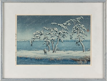 KAWASE HASUI (Japan, 1883-1957), Snow at Hinuma Swamp in Mito, Woodblock print, oban yoko-e, 10.25"