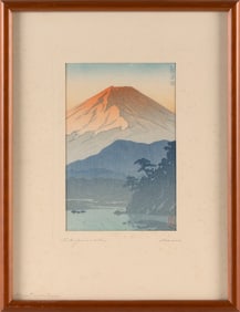 KAWASE HASUI (Japan, 1883-1957), "Mount Fuji and Shojin Lake"., Woodblock print, 7" x 4.5" sight.