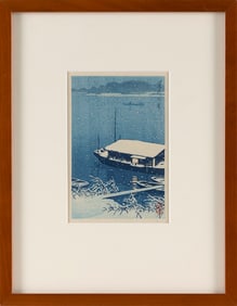 KAWASE HASUI (Japan, 1883-1957), "Snow on the Arakawa River"., Woodblock print, 6" x 4" sight.