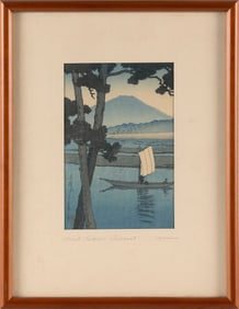 KAWASE HASUI (Japan, 1883-1957), "Kiso River", Woodblock print, 7" x 4.5". Framed 13" x 10".
