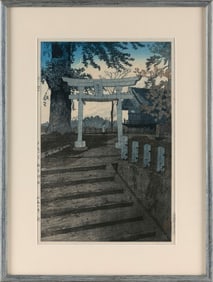 SHIRO KASAMATSU (Japan, 1898-1991), Evening Sky at Suwa Shrine, Nippori., Woodblock print, oban