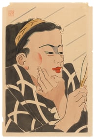 TOSHIO OFUDE (Japan, Active 1930s), Woman Applying Rouge, Holding a Hand Mirror, Woodblock print,