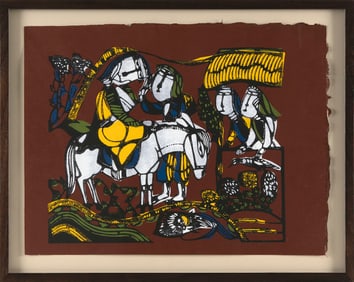 SADAO WATANABE (Japan, 1913-1996), The Good Samaritan., Woodblock print, 12" x 16". Framed 15" x
