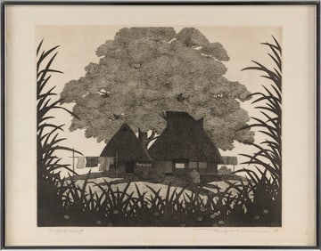 TANAKA RYOHEI (Japan, 1933-2019), My Old Home., Lithograph, 11.5" x 14". Framed 14.5" x 18.5".