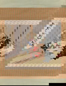 JAPANESE SCROLL PAINTING OF AN EROTIC SCENE Edo Period On paper, 14.75" x 20.5".