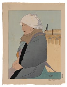 PAUL JACOULET (France/Japan, 1902-1960), Vieille Marchande de Carpes. Ibarki Japon. (#9)., Woodblock