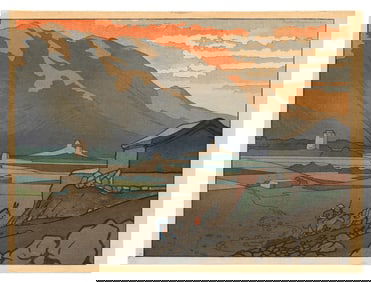PIETER IRWIN BROWN (The Netherlands/Ireland, 1903-1988), Chinese Landscape (Sunset)., Woodblock