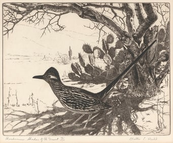 WALTER E. BOHL Illinois, 1907-1990 "Roadrunner, Shadow of the Desert". Signed, titled and