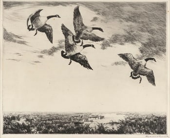 ROLAND H. CLARK Connecticut, 1874-1957 The Last Round. Edition of 67. Signed in pencil lower