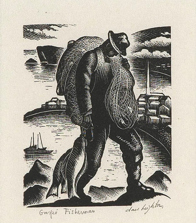 CLARE VERONICA HOPE LEIGHTON   Connecticut/United Kingdom, 1898-1989  "Gaspe Fisherman", 1948. (1 of 3)